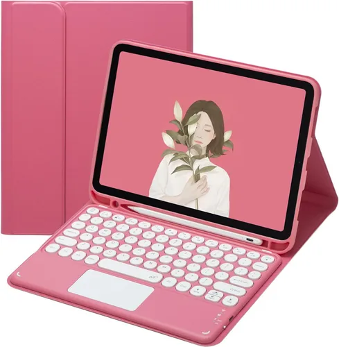 Miniatura 10 de Funda de teclado para iPad 10.2 para 9/iPad 8/iPad 7 (2021/2020/2019) Touchpad desmontable con soporte para lápices, funda inteligente de cuero Azul