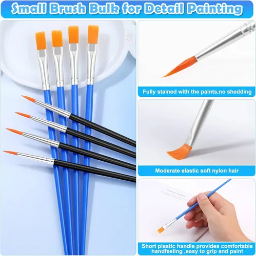 Miniatura 5 de 70 piezas de pinceles de pintura pequeños, pinceles de punta plana y redonda para niños, pinceles de pelo de nailon para acrílico, acuarela, lienzo