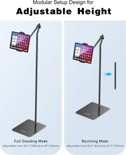 Miniatura 7 de AboveTEK Soporte de piso para tableta, elegante soporte de piso para iPad de altura ajustable con base estable, soporte de aluminio de rotación