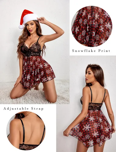 Miniatura 4 de Avidlove Lencería para mujer, babydoll de encaje, camisón de malla, camisón de noche, lencería seductora