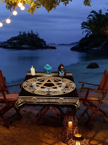 Miniatura 5 de Indian Consigners Paño de altar Pentagrama Brujería Alter Tarot Spread Top Cloth Wiccan Square Espiritual 24 por 24 Paño Sagrado Pentagrama Crescent