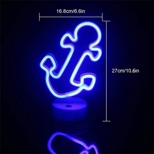 Miniatura 2 de Letrero de neón azul en forma de ancla Luz de modelado LED Letras luminosas Letrero Panel acrílico Luz decorativa de neón, 10.6x6.7 in