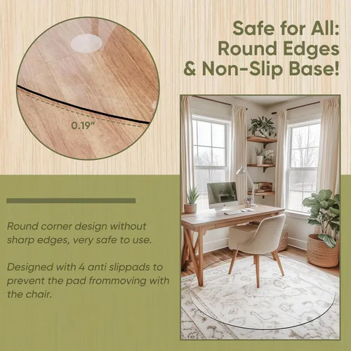 Miniatura 5 de Tapete redondo para silla de oficina para alfombra y madera dura, mejorado de 36 x 36 pulgadas, tapete de vidrio templado de doble uso para silla
