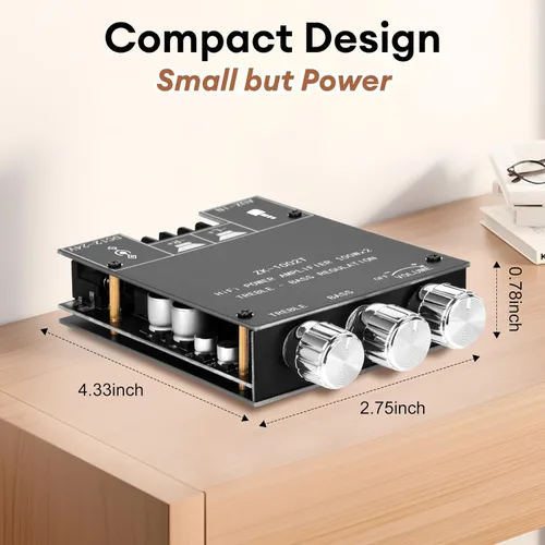 Miniatura 5 de Daakro ZK-1002T Placa amplificadora Bluetooth, placa amplificadora de 100W+100W de 2.0 canales con control de agudos/graves, DC 12-24V, entradas