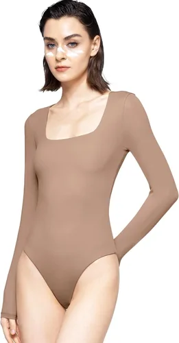 Miniatura 9 de PUMIEY Body sexy de manga larga con cuello cuadrado para mujer, colección Smoke Cloud