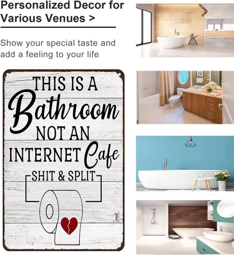 Miniatura 2 de Crazysign Letrero Gracioso y Sarcástico para Decoración de Baño, Letrero de Inodoro con Texto «This Is A Bathroom Not An Internet Cafe Quotes», Arte