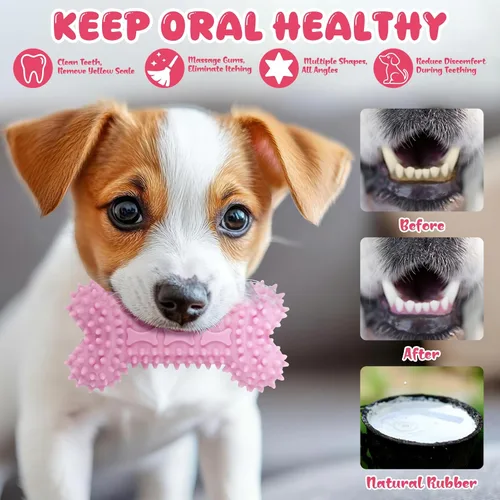 Miniatura 3 de Paquete de 9 juguetes de color rosa para cachorros para dentición, interactivos para mantenerlos ocupados, lindo juguete de goma suave para perros