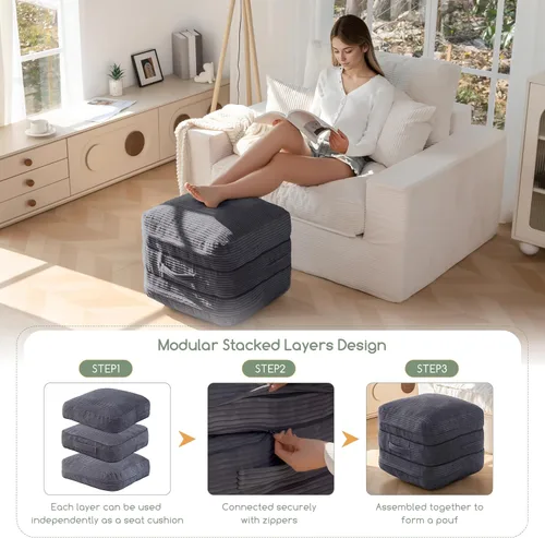 Miniatura 4 de HIGOGOGO Puf otomano de relleno cuadrado moderno relleno de espuma pufs de 20 x 18 pulgadas, otomanos modulares separados en cojines de suelo