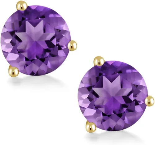 Miniatura 134 de Gem Stone King Aretes de oro de 14 quilates, 0.236 in, piedra natal redonda, Martini, 3 puntas, aretes de oro para mujer