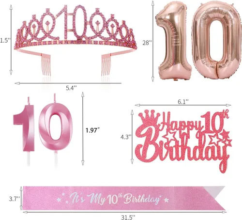 Miniatura 2 de Banda de cumpleaños de 10 años, tiara y corona de cumpleaños de 10 años, banda de cumpleaños de 10 años con brillos, corona de cumpleaños de papel
