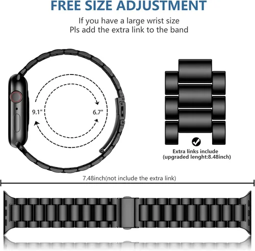 Miniatura 6 de Lerobo Compatible con Apple Watch Band de 1.732 in 1.654 in 1.575 in 1.496 in 1.614 in 1.772 in 150.9 ft 1.929 in, correa de metal de acero
