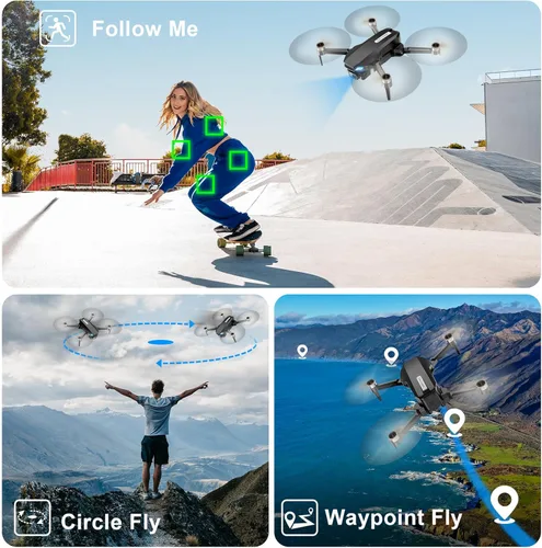 Miniatura 4 de Drone GPS con cámara para adultos, 2K HD FPV Drone con retorno automático, sígueme, vuelo circular, vuelo de punto de referencia, vuelo estable