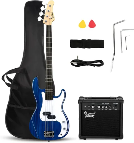 Miniatura 11 de GLARRY Kit para principiantes de bajo eléctrico de tamaño completo, 4 cuerdas, exquisito bajo de tilo con amplificador de 20 W, cable, correa, bolsa