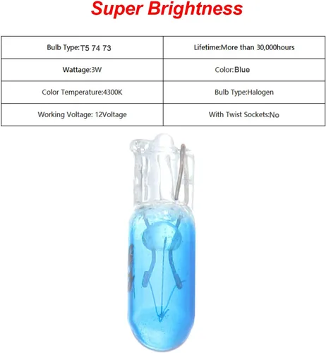 Miniatura 4 de CCIYU 20 unidades de bombilla de luz de halógeno T5 azul 17 86 206 para panel de instrumentos, lámpara de tablero 12V