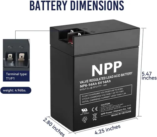 Miniatura 4 de NPP Batería de plomo sellada recargable NP6-14Ah 6V 14Ah para Parmak 901 y Magnum Solar Park & Teledyne B8-6 iluminación de emergencia