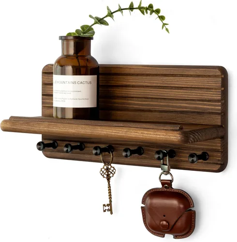 Miniatura 27 de Rebee Vision Soporte de pared de madera de acacia para decoración del hogar, mini llavero de 7 pulgadas para pared con 4 ganchos resistentes
