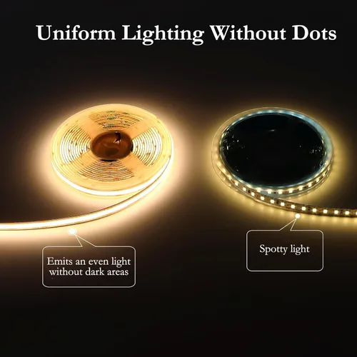 Miniatura 3 de JOYLIT Tira de luces LED COB de 12 V, 20 pies/6M, IP65, impermeable, 3000 K, blanco cálido, 320 LEDs/M CRI 90+, cinta adhesiva brillante, uniforme