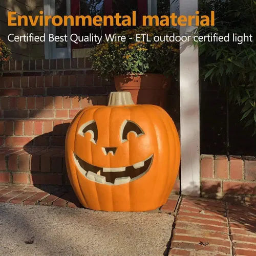 Miniatura 7 de iHomegarden Halloween Linterna de calabaza – Farol iluminado Jack O – Farol de calabaza preiluminado