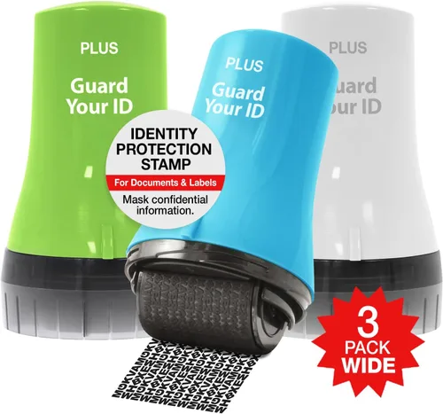 Rodillo de seguridad avanzado ancho de Guard Your ID, sello de protección de identidad fácil de usar (paquete de 3, colores mezclados: turquesa,