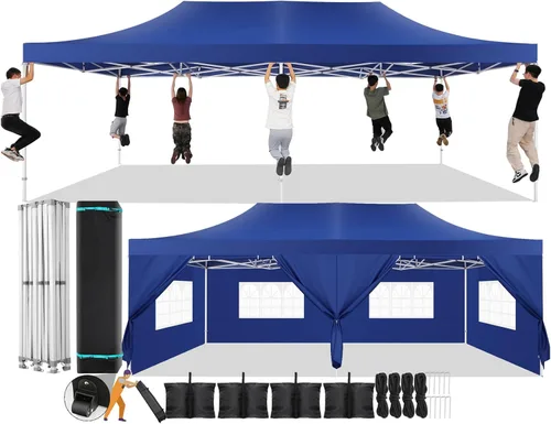 Miniatura 27 de COBIZI Toldo desplegable de 6.6 x 6.6 pies sin pared lateral, toldo resistente UPF 50+ para todas las estaciones, resistente al viento e Azul