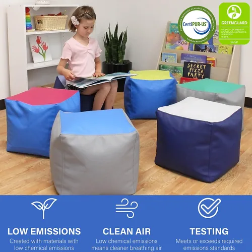 Miniatura 6 de FDP SoftScape Pufs cuadrados de 14 pulgadas para niños, otomano decorativo multiusos, asiento o reposapiés, ideal para espacios pequeños, sala