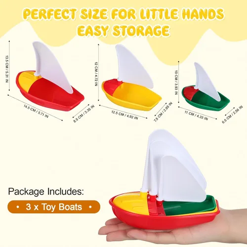 Miniatura 8 de Toyvian Barco y velero de juguete de baño, 3 piezas para niños pequeños, sin moho, pequeños barcos de plástico para bañera, juguetes acuáticos