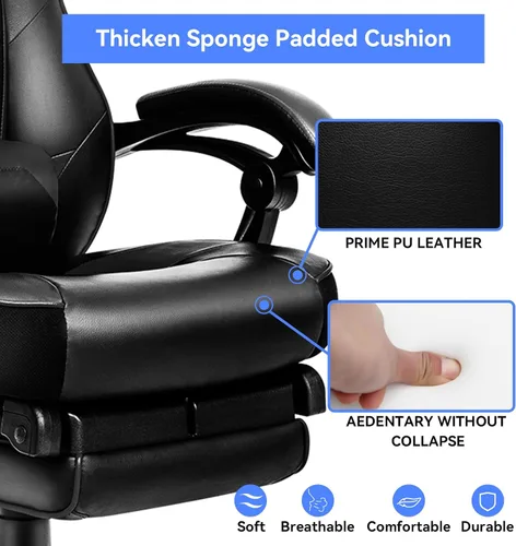 Miniatura 3 de ELECWISH Sillas de juego para adultos, respaldo alto, giratorias, reclinables, ergonómicas, para videojuegos, reposacabezas y soporte lumbar, silla