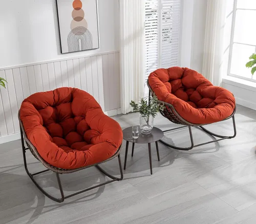 Miniatura 13 de Mecedora para exteriores, silla de huevo de ratán de gran tamaño, cojín reclinable acolchado para interiores y exteriores, moderna silla de descanso