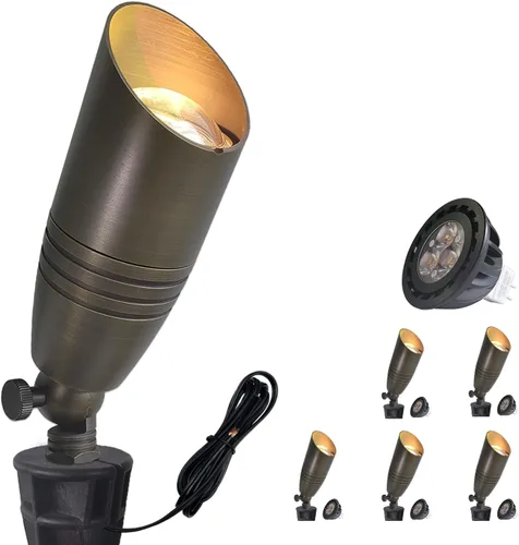 Miniatura 13 de COLOER Foco de paisaje de latón de bajo voltaje (negro) paquete de 1 con carcasa de aluminio de 5 W, foco LED MR16 2700K 450LM CRI85+, iluminación