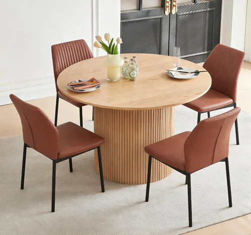 Miniatura 21 de Juego de mesa de comedor redonda de 37 pulgadas para 4, juego de café pequeño moderno de mediados de siglo para comedor, cocina y apartamento