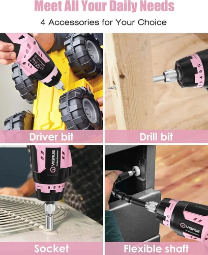 Miniatura 5 de VIGRUE Destornillador Eléctrico Inalámbrico, Destornillador Inalámbrico Recargable, Juego de 48 Piezas Destornillador Eléctrico para Uso Diario