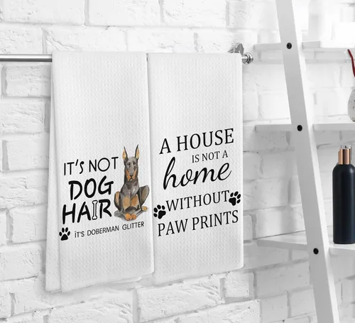 Miniatura 3 de Toallas de cocina y paños de cocina de perro Doberman con purpurina, regalos de mamá de perro Doberman con purpurina para mujeres, juego de 2, 16×24