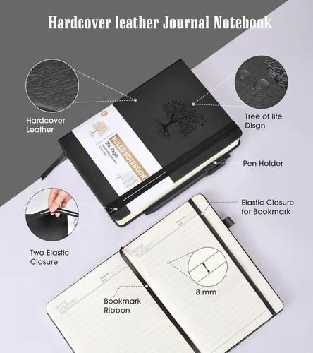 Miniatura 4 de Cuaderno con Líneas - 365 Páginas A5 Cuadernos Gruesos para Escribir Cuaderno Rayado, Diario de Cuero de Tapa Dura para Mujeres y Hombres, Cuaderno