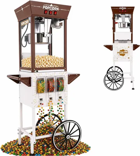 Miniatura 11 de Máquina de palomitas de maíz de 8 onzas con carro, máquina para hacer maíz con ruedas y hervidor de acero inoxidable que hace hasta 32 tazas