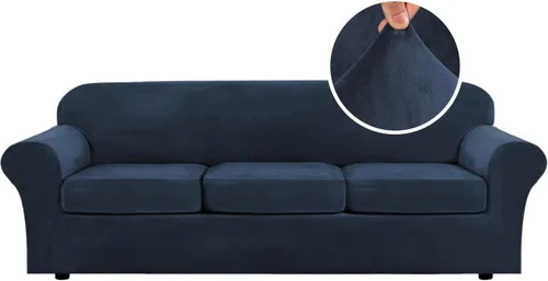 Miniatura 125 de H.VERSAILTEX - Funda elástica para sofá de 3 piezas, de suave terciopelo afelpado, para sofá biplaza con 2 cojines de hasta 72 pulgadas de ancho, se