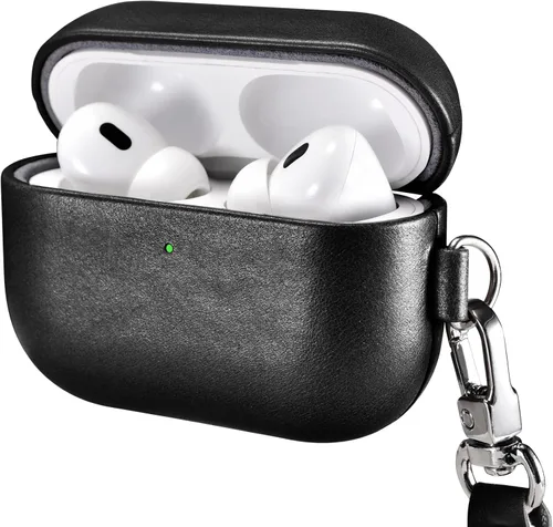 ICARER Funda AirPod Pro 3 con Correa, 100% Funda de Cuero Genuina, Cubierta Vintage de Alta Calidad Hecha a Mano, Funda Protectora y de Carga