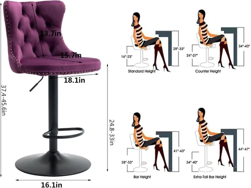 Miniatura 126 de Aoowow Juego de 2 taburetes de bar giratorios, taburetes de bar ajustables con respaldo de terciopelo copetudo, sillas de bar modernas tapizadas