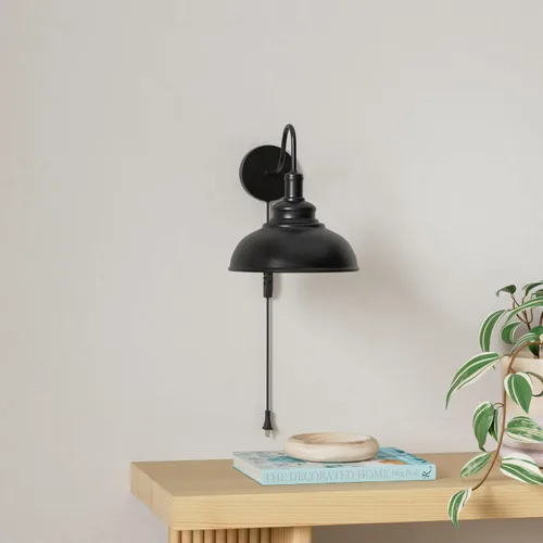 Miniatura 2 de Apliques de pared industriales de cuello de cisne negro con base E26 con interruptor de atenuación de intensidad de estilo vintage para casa