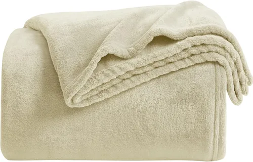 KMUSET Manta de Tiro Súper Suave Premium de Franela de Forro Polar Sedosa Tamaño de Tiro Beige Microfibra Manta Ligera para Uso en Todas las