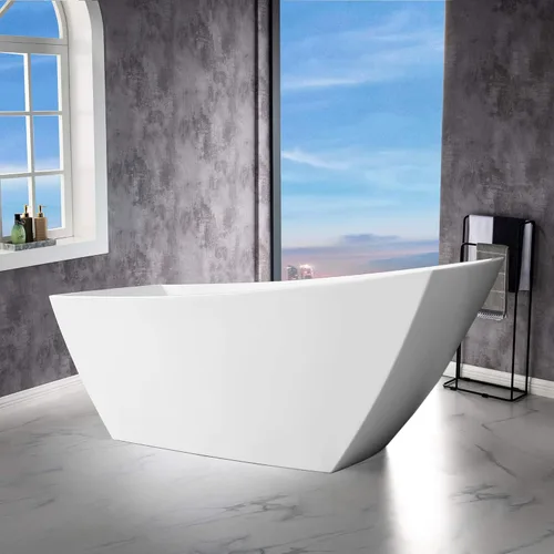 Miniatura 11 de WOODBRIDGE Bañera de remojo acílica blanca independiente de 67 "con desagüe y desbordamiento negro mate blanco/negro mate