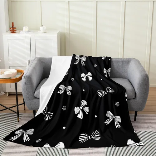 Miniatura 41 de Erosebridal Manta de franela con nudo de lazo para niñas, 40 x 50 pulgadas, diseño de rayas de diamante, para sofá cama y cama de vellón para niños