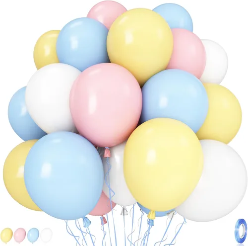 Globos pastel, 12 pulgadas, 35 globos, látex rosa claro, azul, amarillo, blanco, multicolor, niños, graduación, Pascua, boda, fiesta arcoíris,