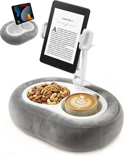 Soporte de almohada para tableta, compatible con Kindle de 5 a 12.9 pulgadas, iPad, teléfono/tableta, Google, Samsung, soporte giratorio de 360° Gris