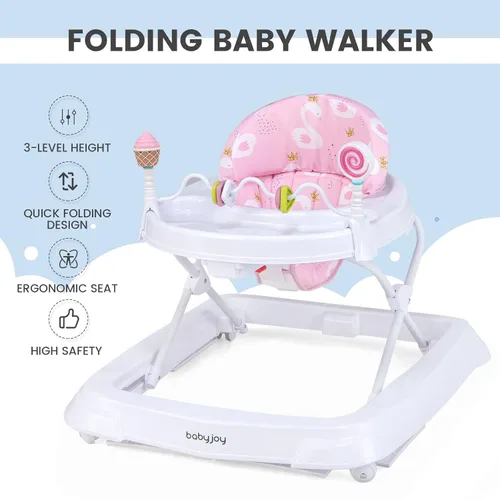 Miniatura 7 de BABY JOY Andador de bebé plegable, andador de actividades con altura ajustable, bandeja grande y juguetes removibles, andador de bebé con ruedas Azul