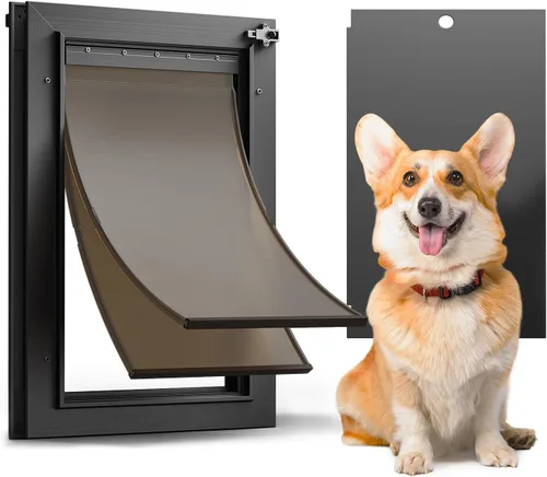 Miniatura 9 de Puerta XL para Perro de Aluminio para Puerta Exterior, Puerta Extra Grande para Perro, Puerta Resistente para Mascotas, Dobles Solapas Magnéticas