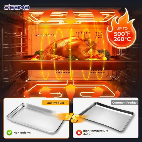 Miniatura 6 de BIEAMA Juego de 4 bandejas de aluminio para hornear, 2 bandejas de media hoja y 2 cuartos de tamaño, hojas comerciales de galletas resistentes