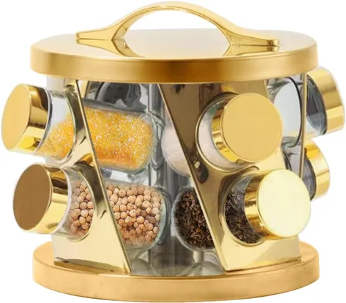 Miniatura 11 de Estante de especias portátil de acero inoxidable con 16 tarros de especias incluidos, organizador giratorio de especias para cocina, estante