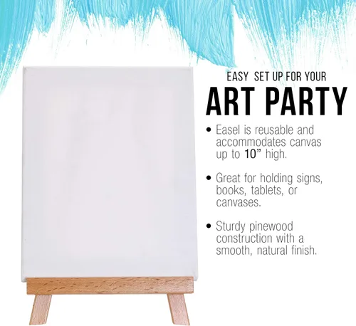 Miniatura 5 de US Art Supply - Lienzo estirado de 8 x 8 pulgadas con caballete de mesa pequeño de madera de 10.5 pulgadas (paquete de 6) para pintura y soporte