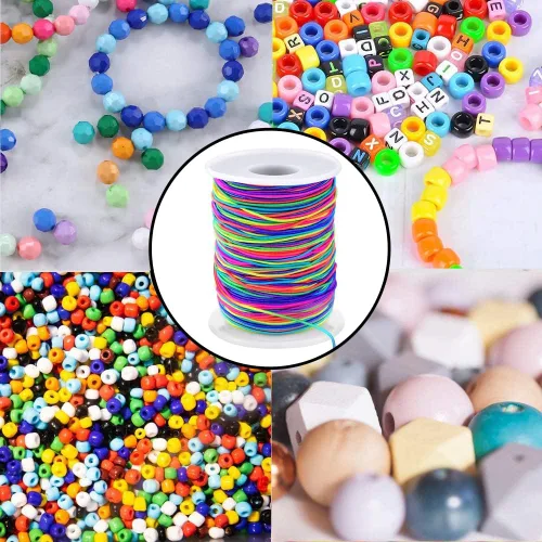 Miniatura 6 de 1mm Cuerda elástica para pulseras, Cordón elástico arcoíris resistente para hacer joyas, collares, cuentas y manualidades