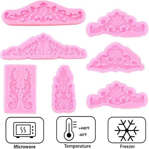 Miniatura 4 de Mujiang Moldes de silicona de estilo barroco para fondant de encaje, borde de encaje, molde de caramelo para cupcakes, decoración de pasteles, pasta
